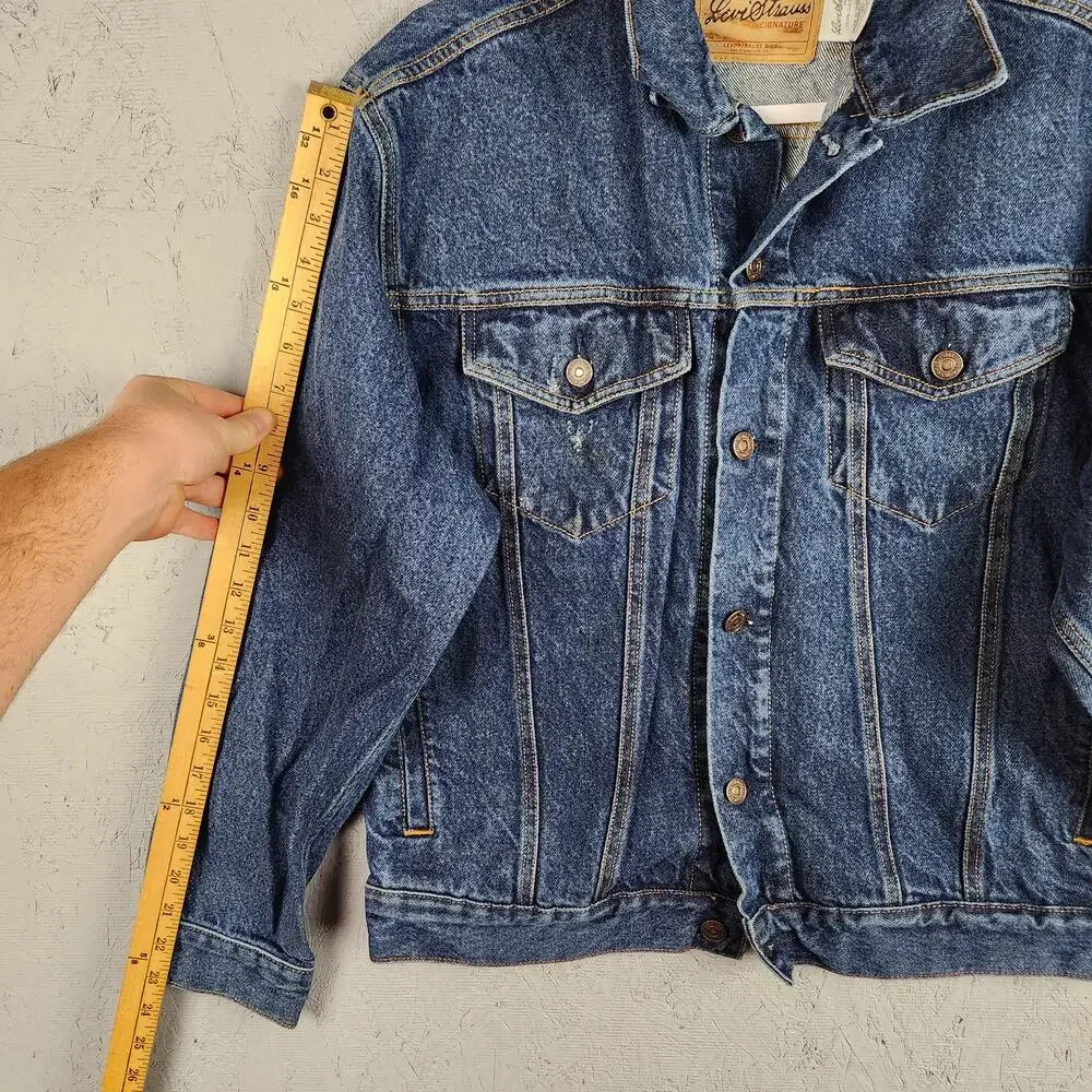 Levi Strauss Signature Jacket Mens XL Blue Denim Standard Trucker Jean Western